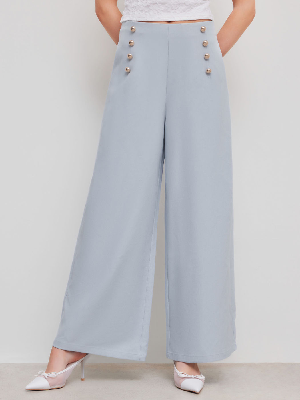 Button Front Wide Leg Pants 