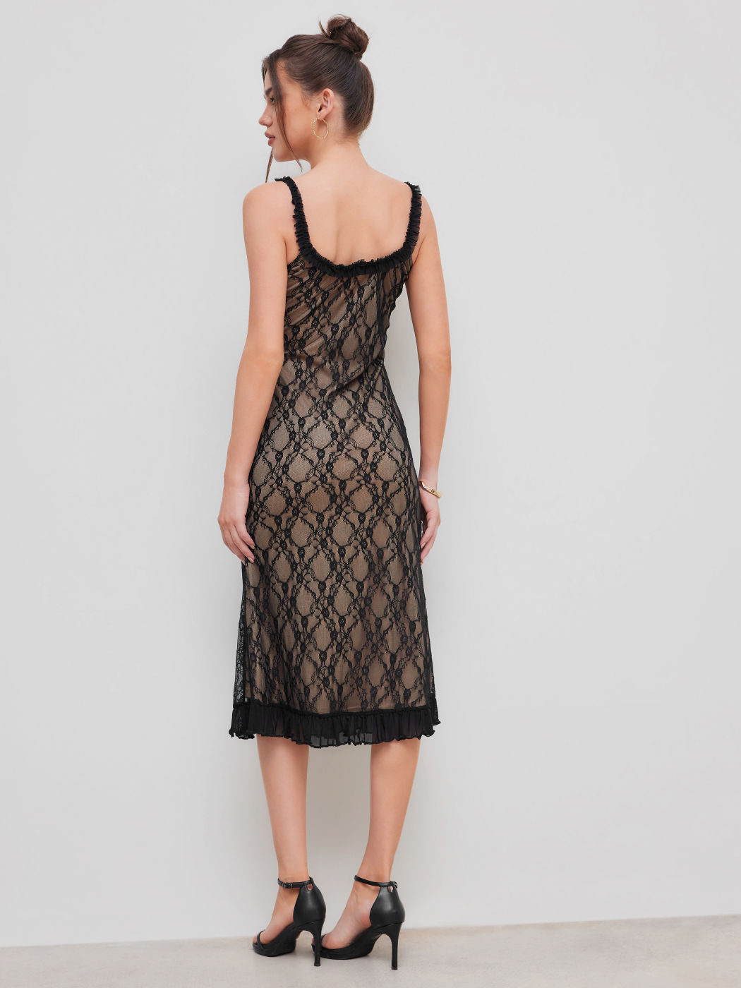 Spitzen V-Ausschnitt Rüschen Ärmelloses Maxikleid