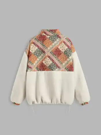 Floral Patchwork Fleece Jacke