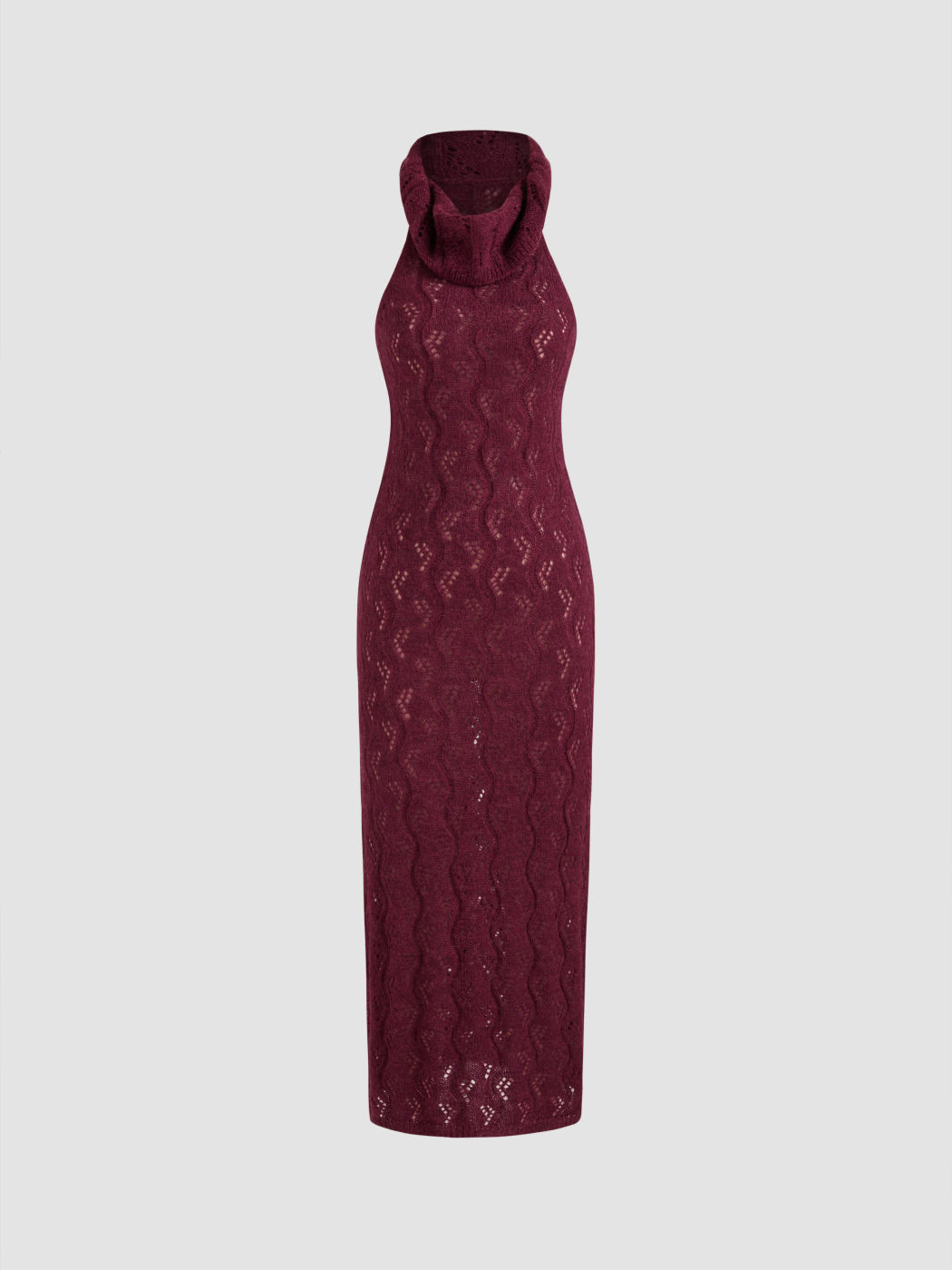 Knit High Neck Solid Hollow Out Midi Dress