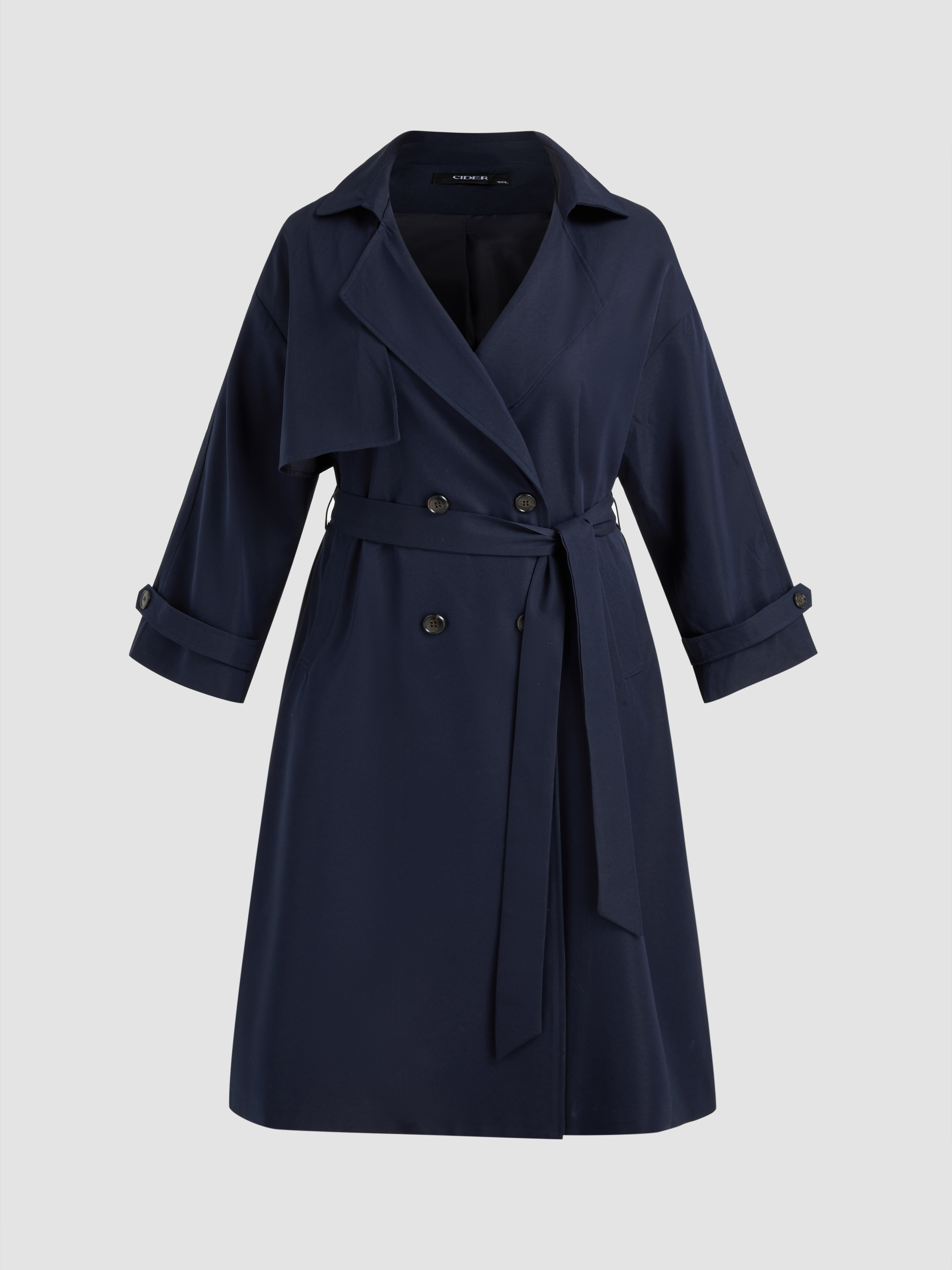 Woven Belted Trench Coat Curve & Plus For Work