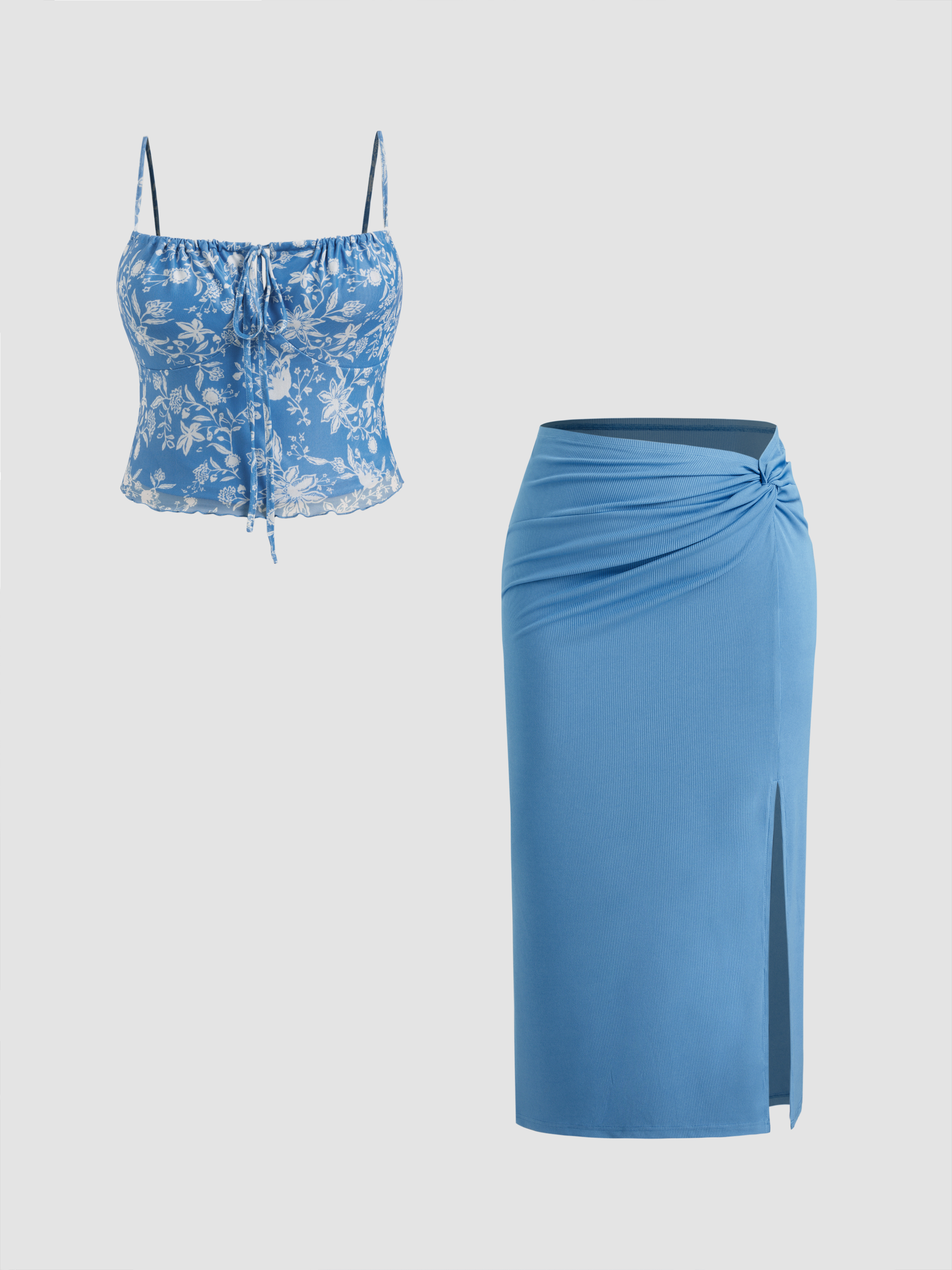 Mesh Mesh Scoop Neckline Floral Knotted Crop Cami Top With