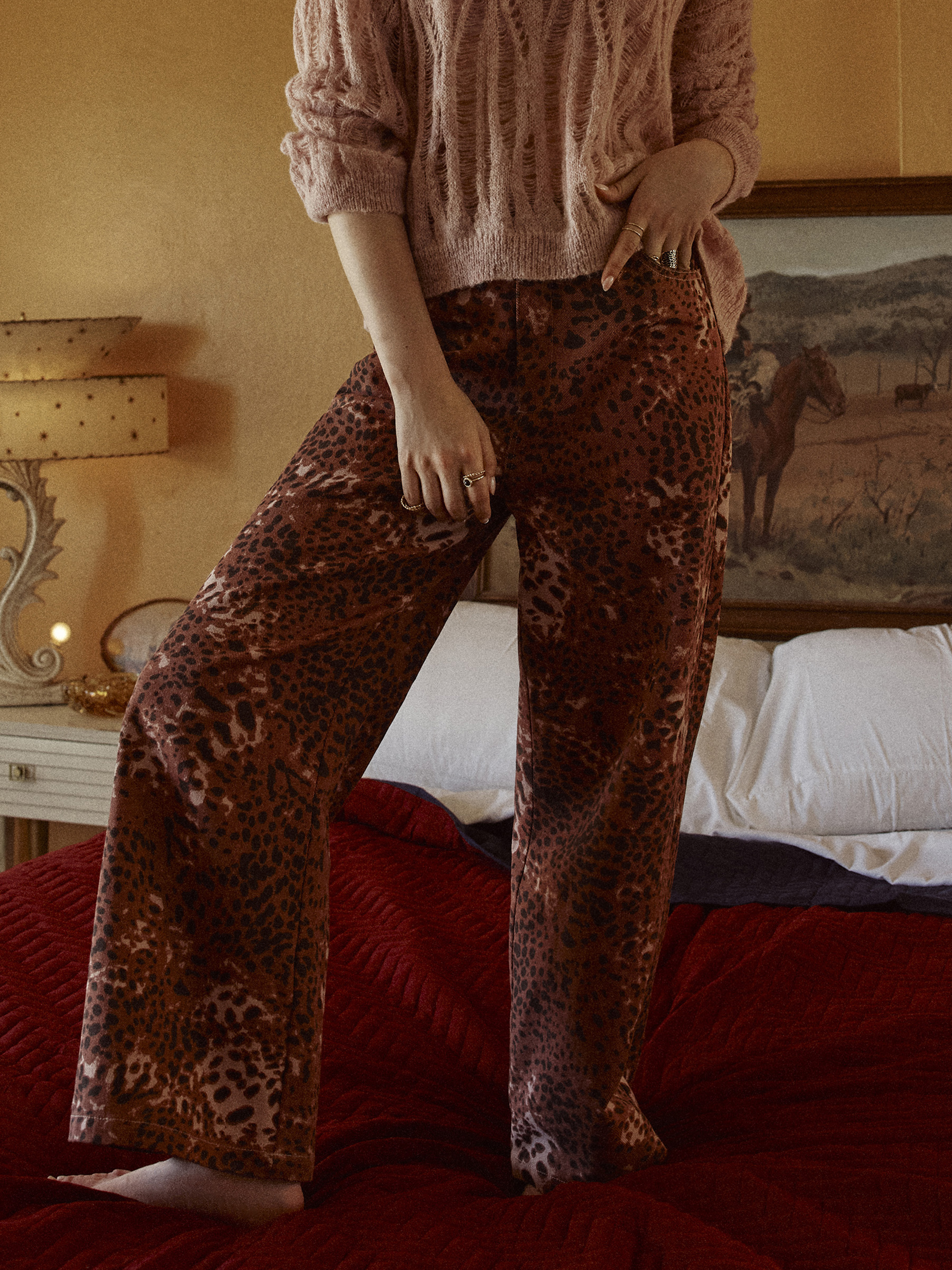 Western Outfits City Chic Denim Mid Rise Wide Leg Leopard