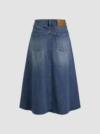 Cider Denim Mid Rise Solid Tasche Maxikleid