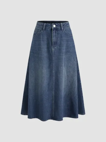 Cider Denim Mid Rise Solid Tasche Maxikleid