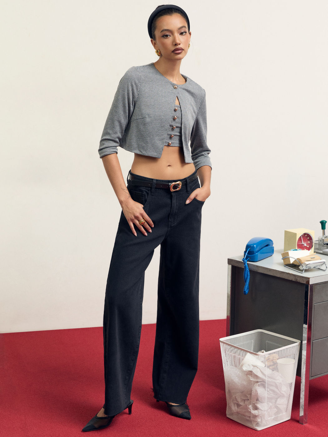Cider Denim High Rise Solid Pocket Straight Leg Jeans