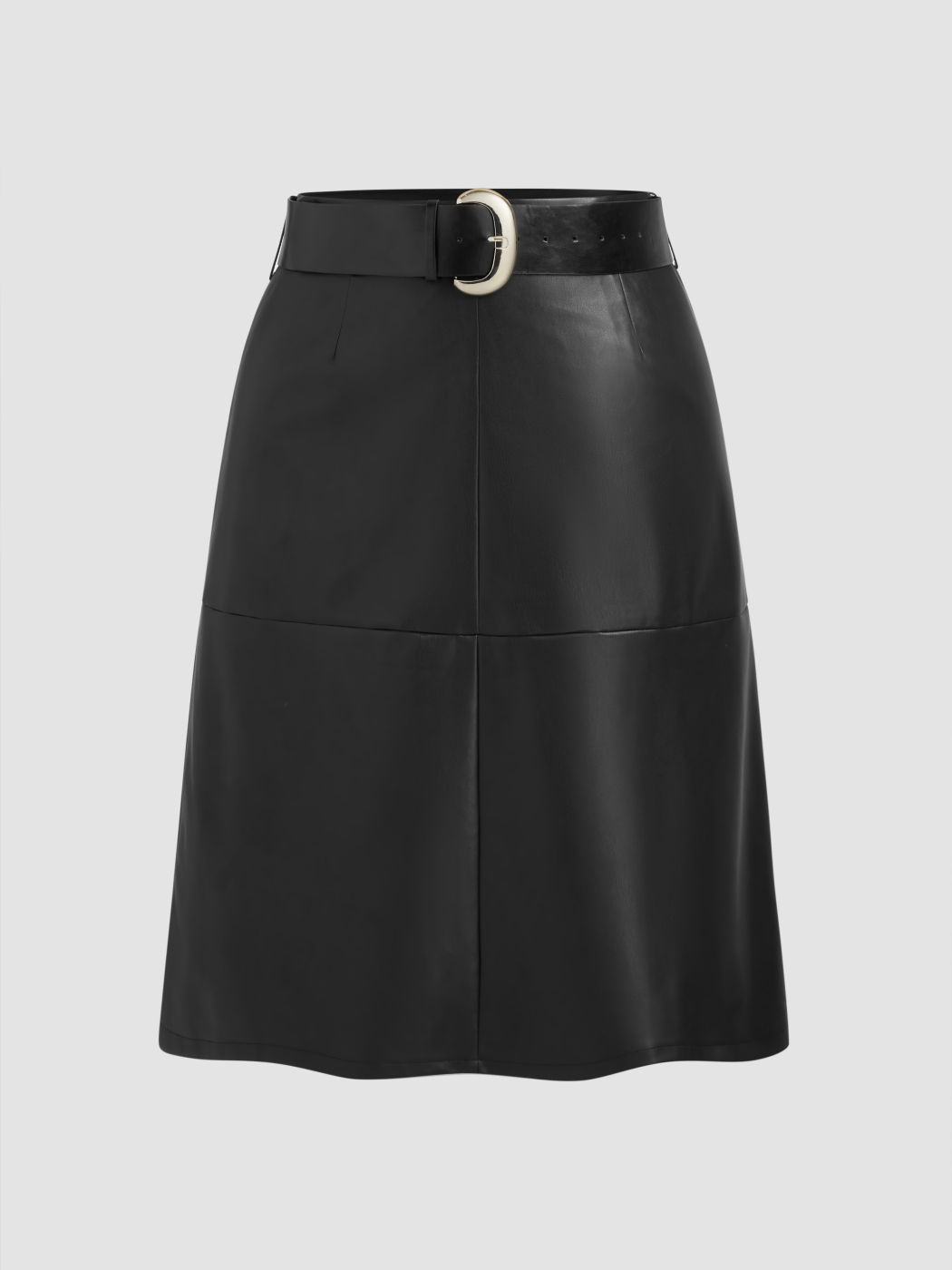 Kunstleder Mid Rise Unifarbener Midirock Mit Gürtel Kurve & Plus