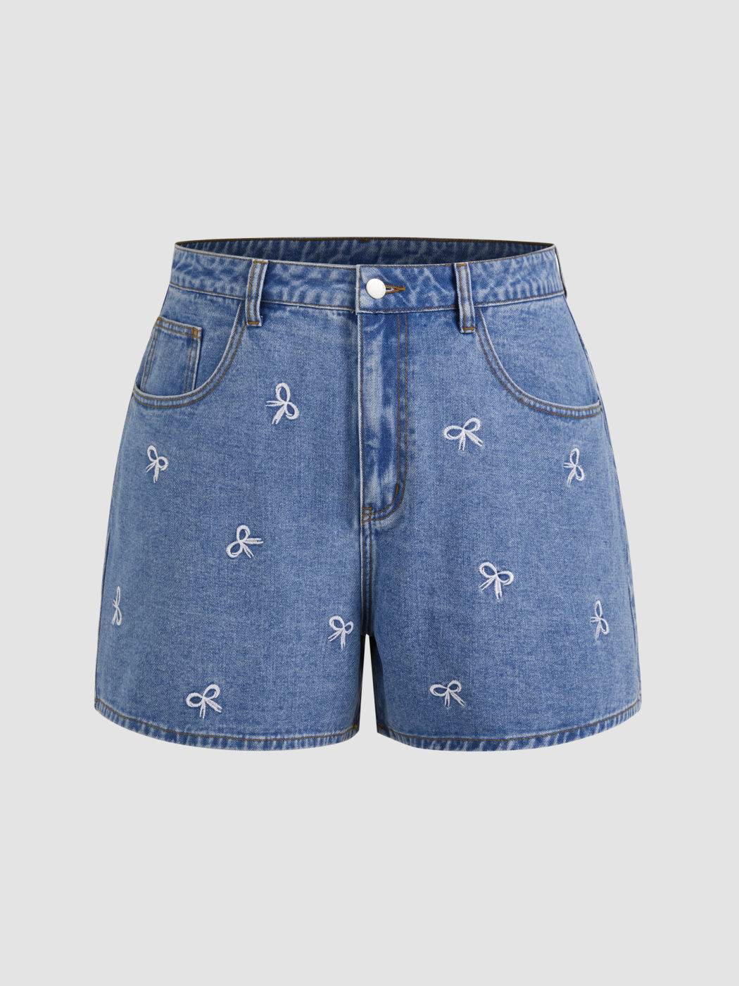 Denim Mid Rise Bowknot Pocket Shorts Curve & Plus