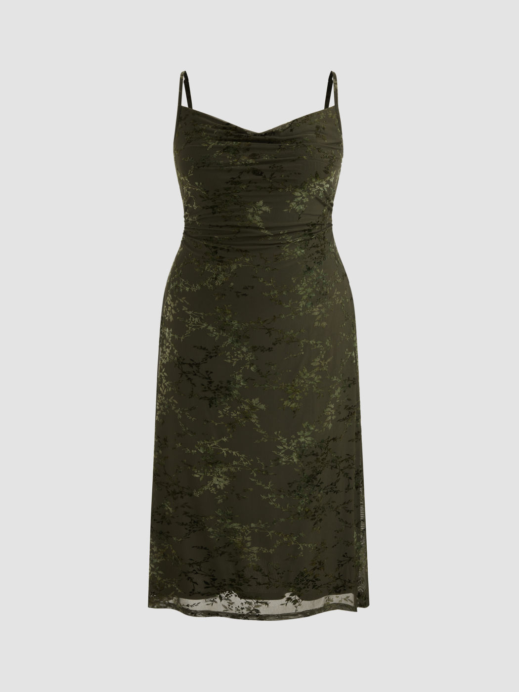 Mesh Cowl Neck Floral Ruched Maxi Dress Curve & Plus