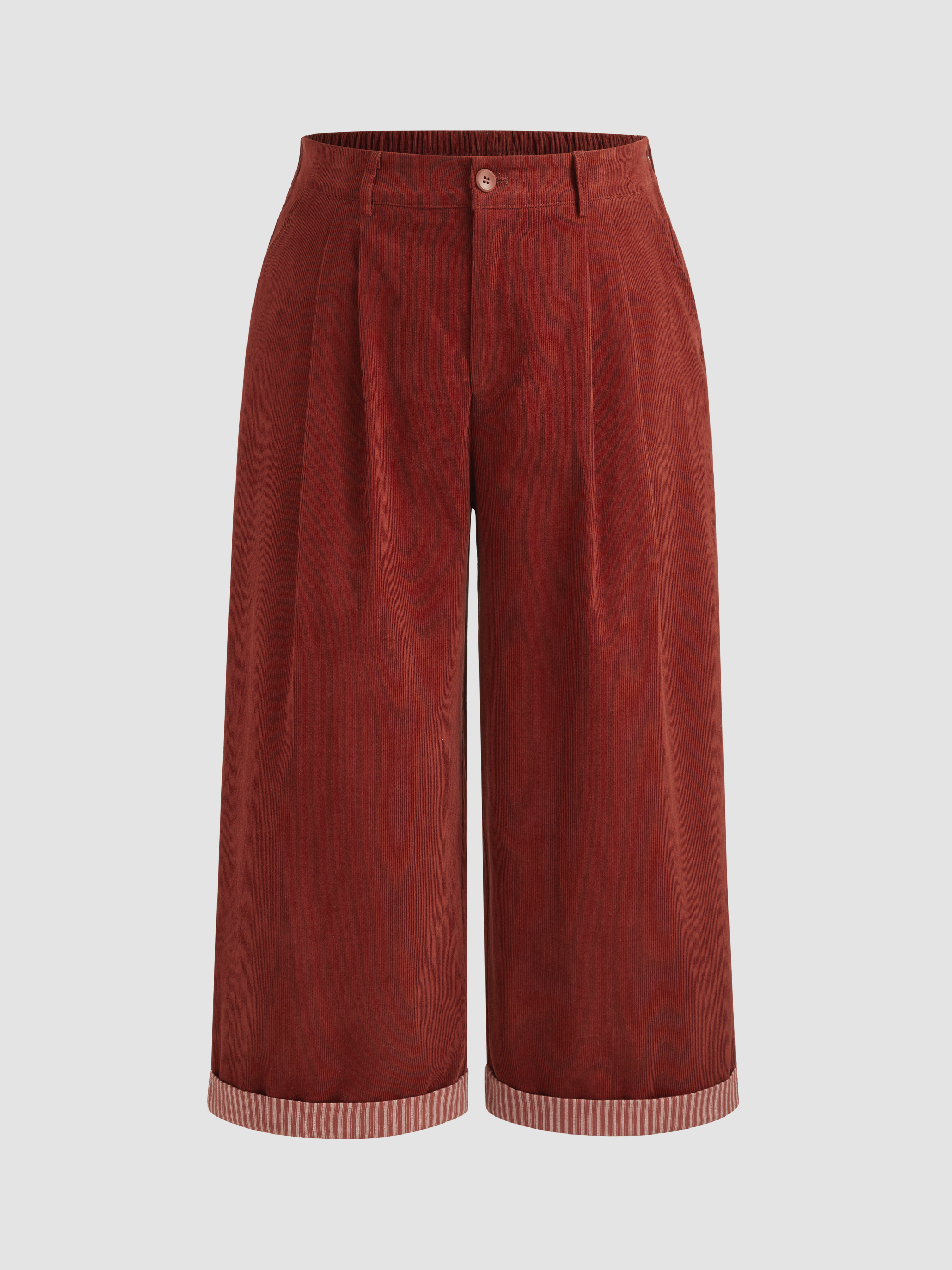 Corduroy Corduroy High Waist Solid Pleated Wide Leg Trousers