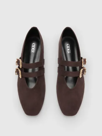Doppelriemen Wildleder-Effekt Flats
