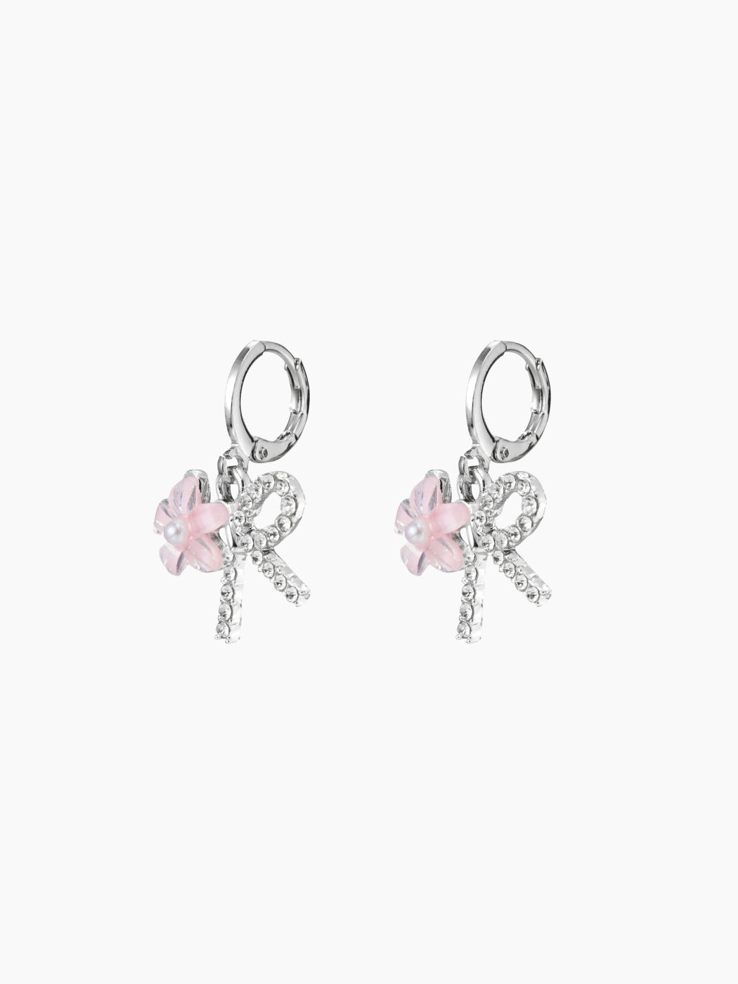 FAUX PEARL FLORAL & RHINESTONE BOWKNOT DROP EARRINGS