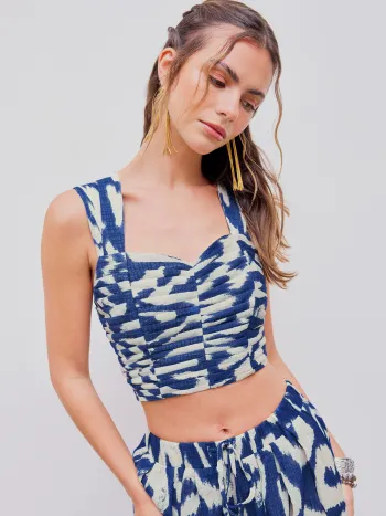 V-neck Abstract Ruched Crop Tank Top