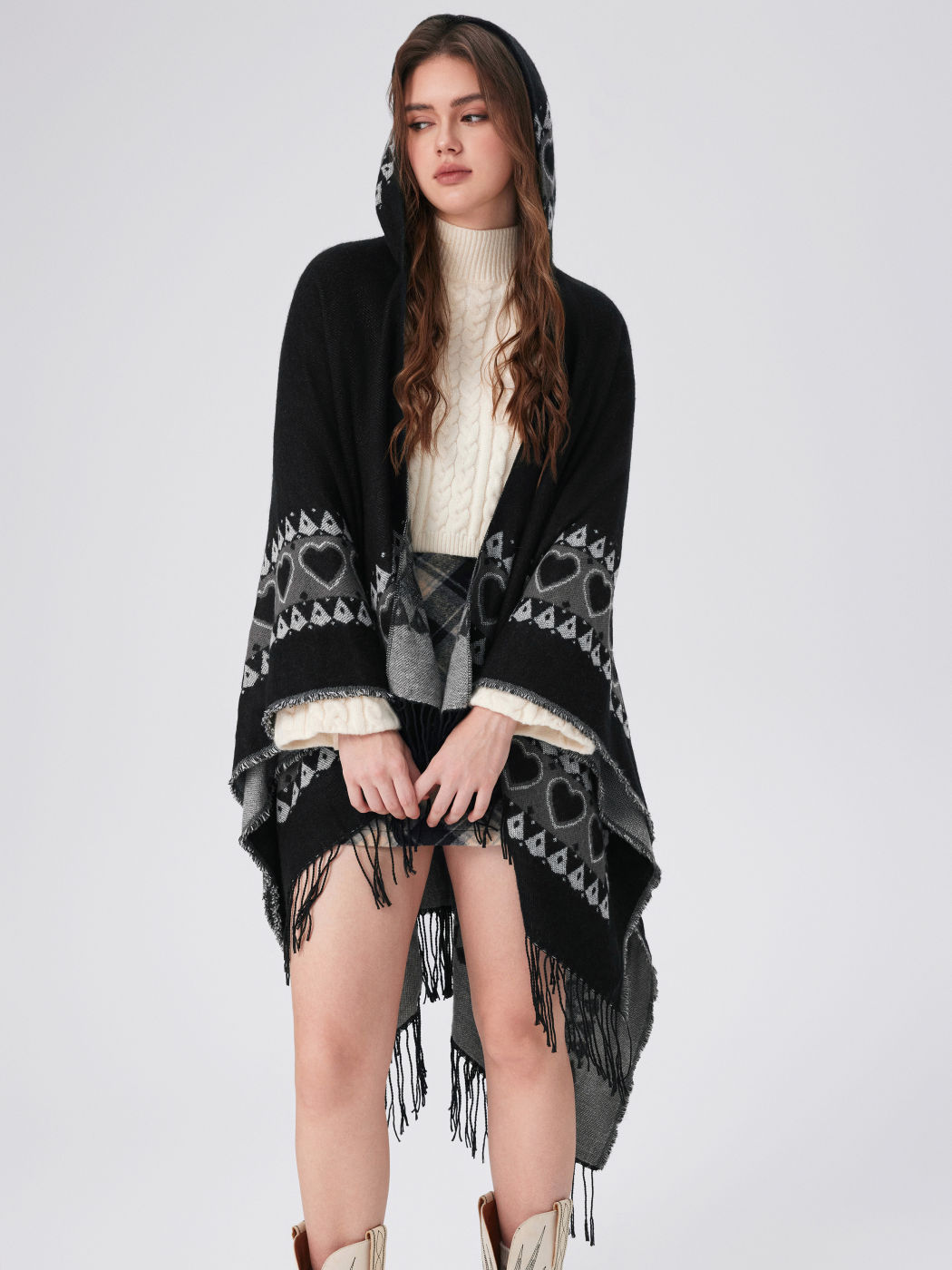 HEART PLAID TASSEL SHAWL
