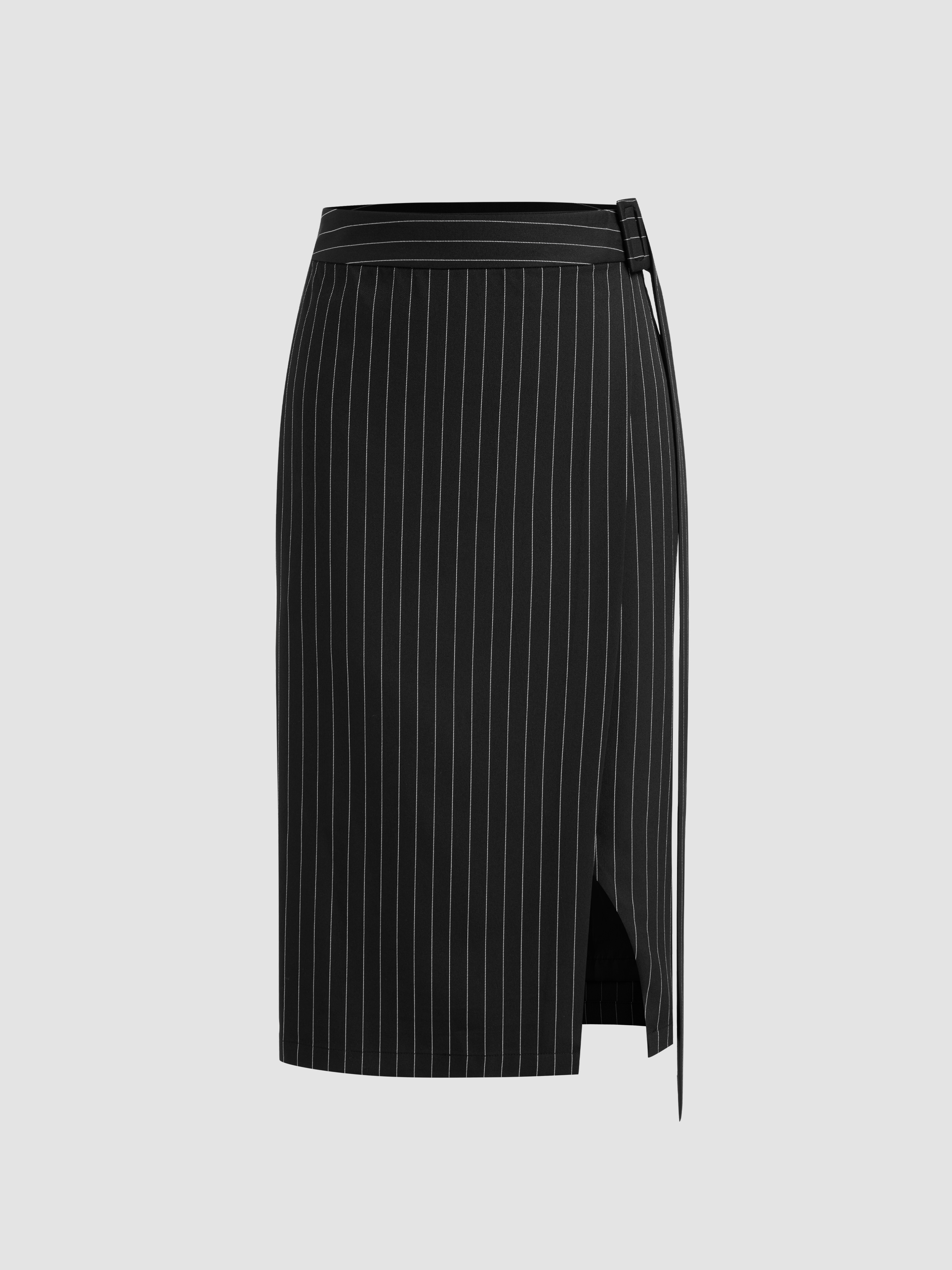 【INCHANT ME】Marvel Stripe Belted H-Line Skirt Stripe Satin Bodycon Midi Skirt | Skirts | Tommy Hilfiger