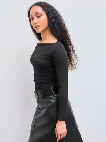 Boat Neck Long Sleeve Two-piece Top