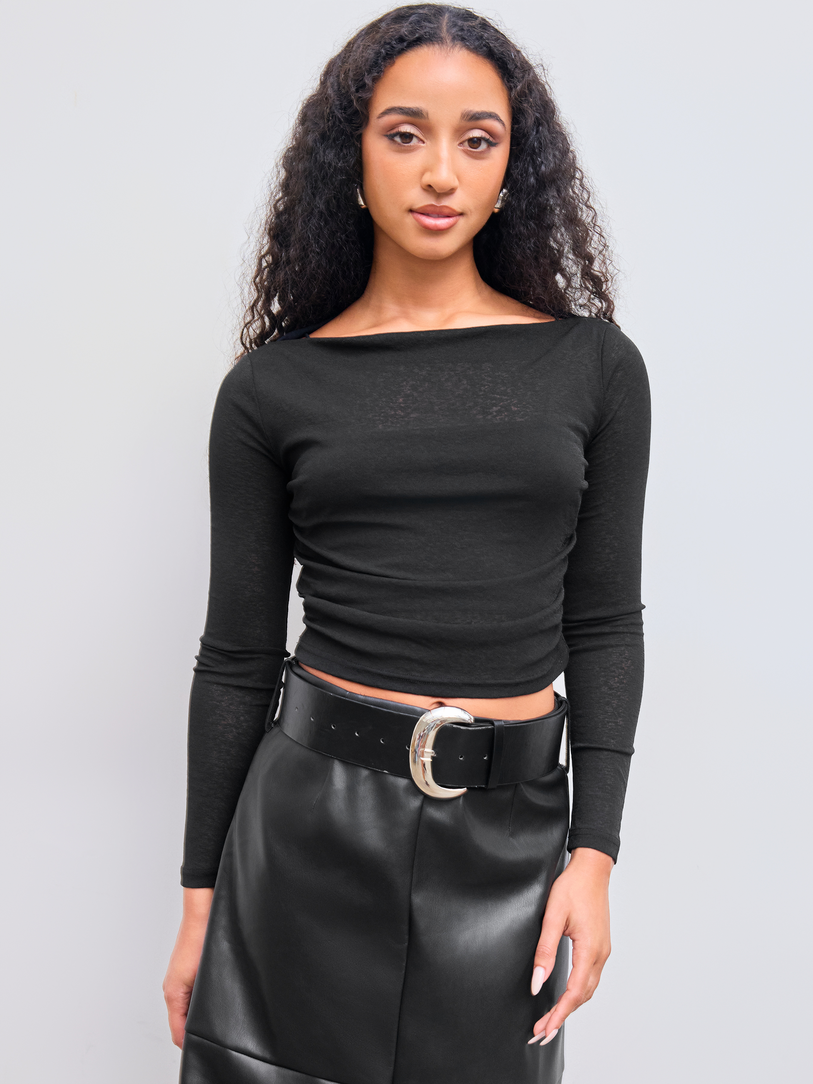 City Chic Knit Fabric Boat Neck Long Sleeve Two-piece Top