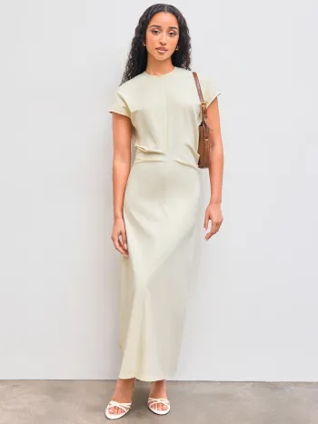 Baumwollmischung Rundhalsausschnitt Einfarbig Cut Out Rüschen Midikleid