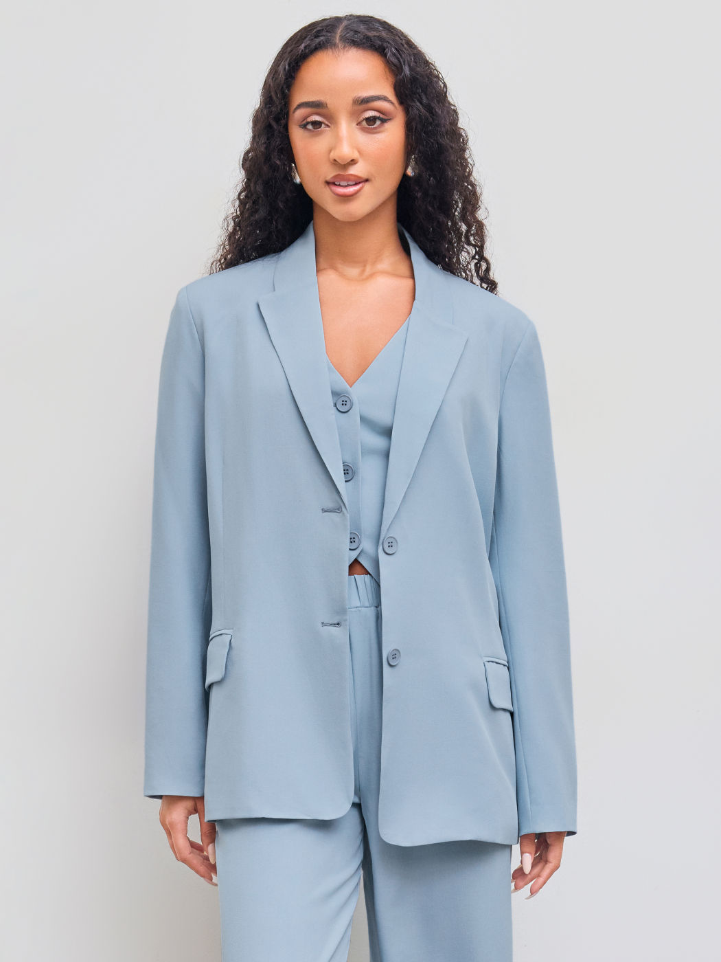 Collar Solid Pocket Oversized Blazer