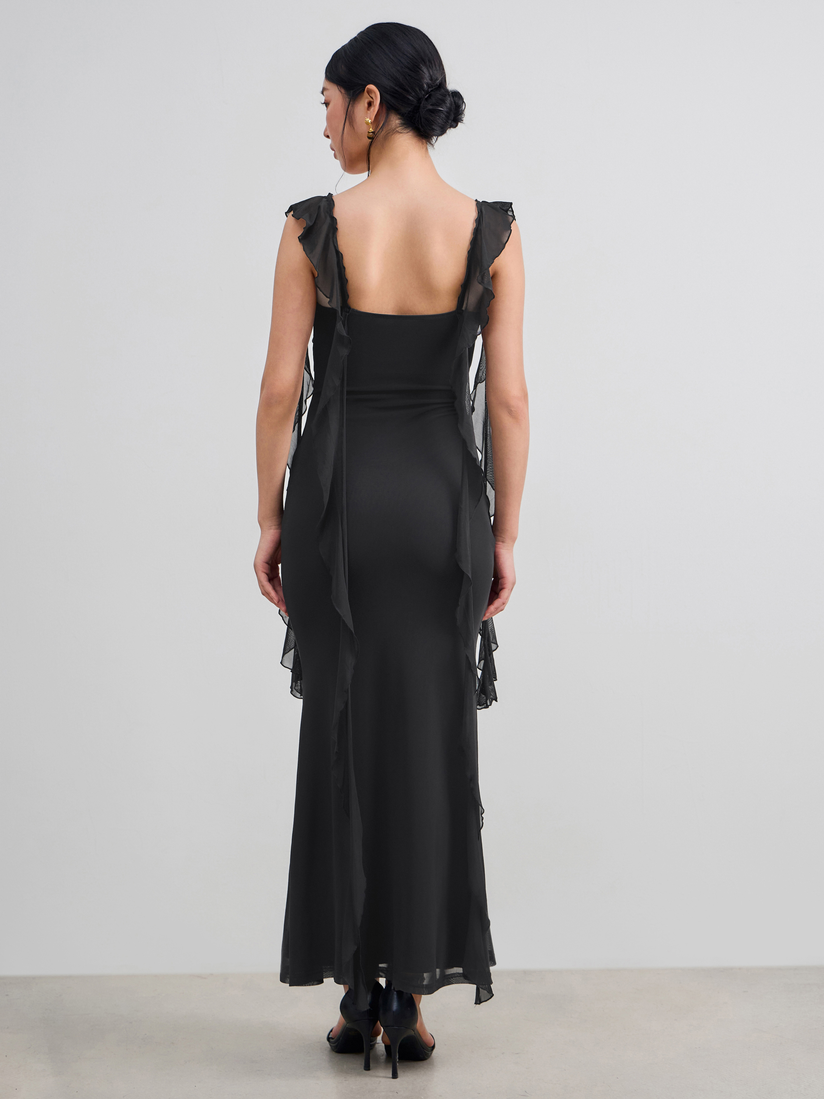 Wedding Guest Dress Mesh Mesh Ruffle Hem Maxi Dress For Vacation