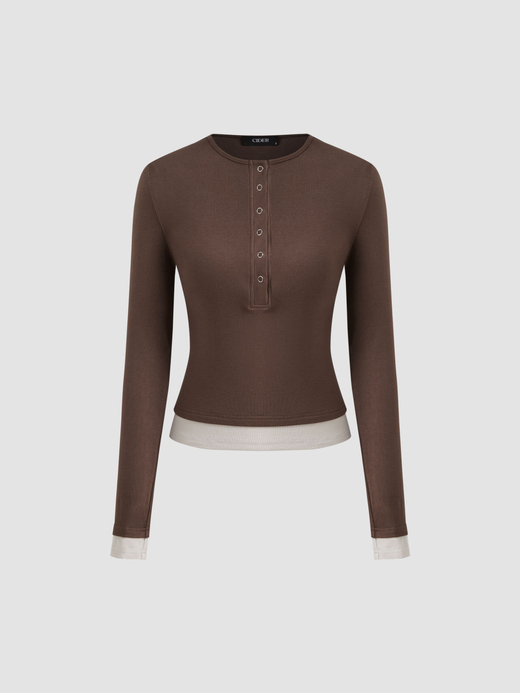 Round Neckline Contrasting Binding Long Sleeve Top