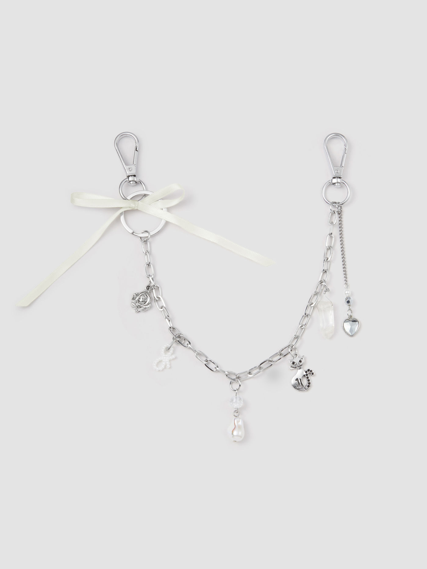 BOWKNOT & CAT & FAUX PEARL CHAIN BAG CHARM