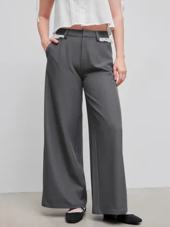 Low Rise Solid Lace Pocket Weite Hosen
