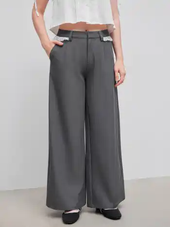 Low Rise Solid Lace Pocket Weite Hosen