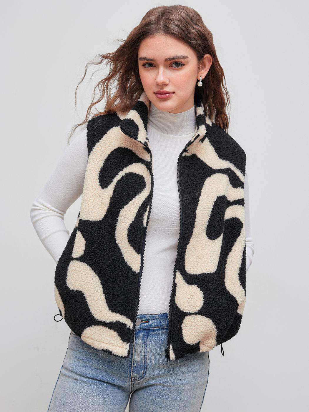 Fleece Hochkragen Geometrische Pufferweste
