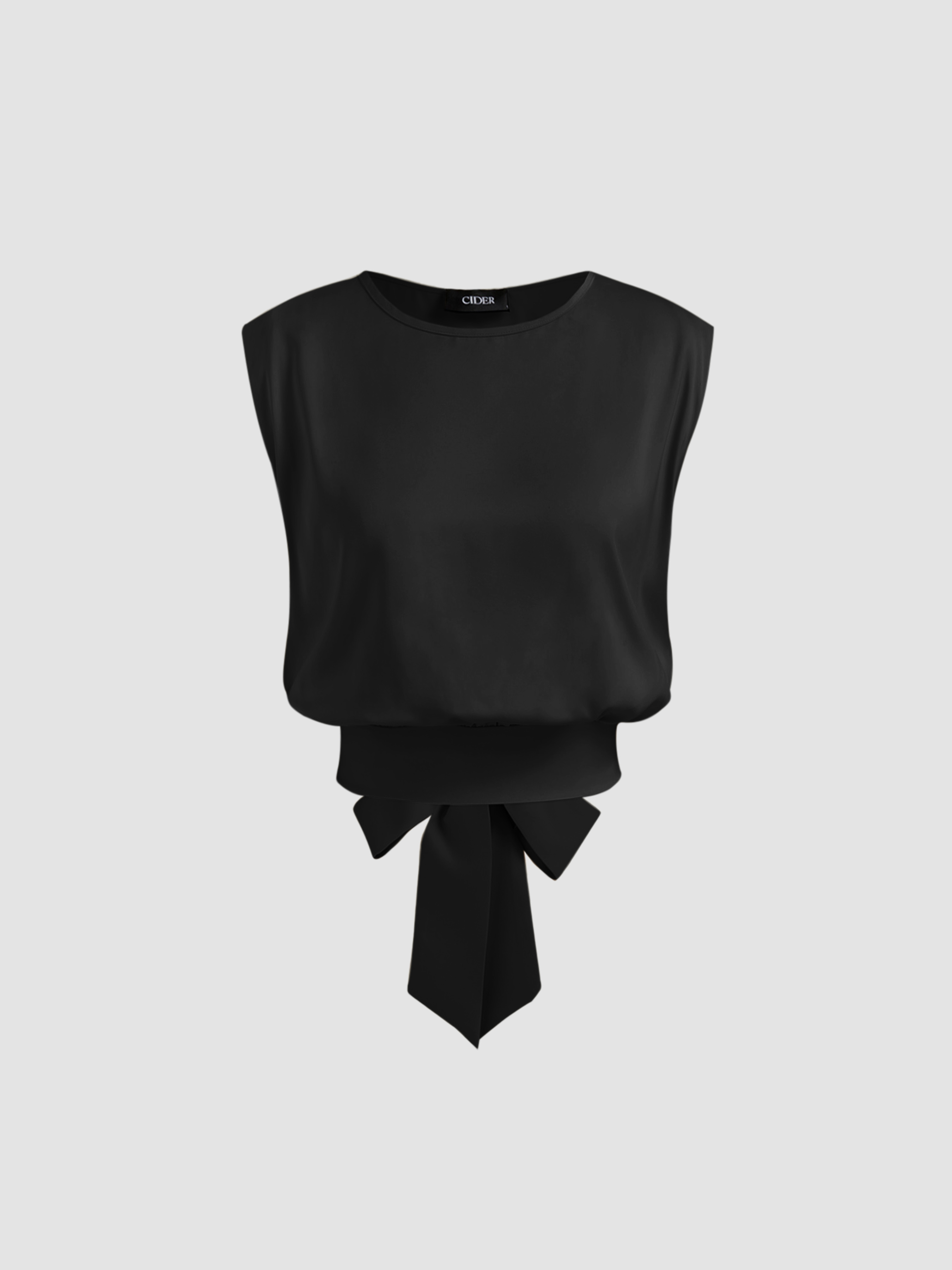 Satin Round Neckline Solid Knotted Top & Mid Rise Pocket Wide Leg Trousers Set