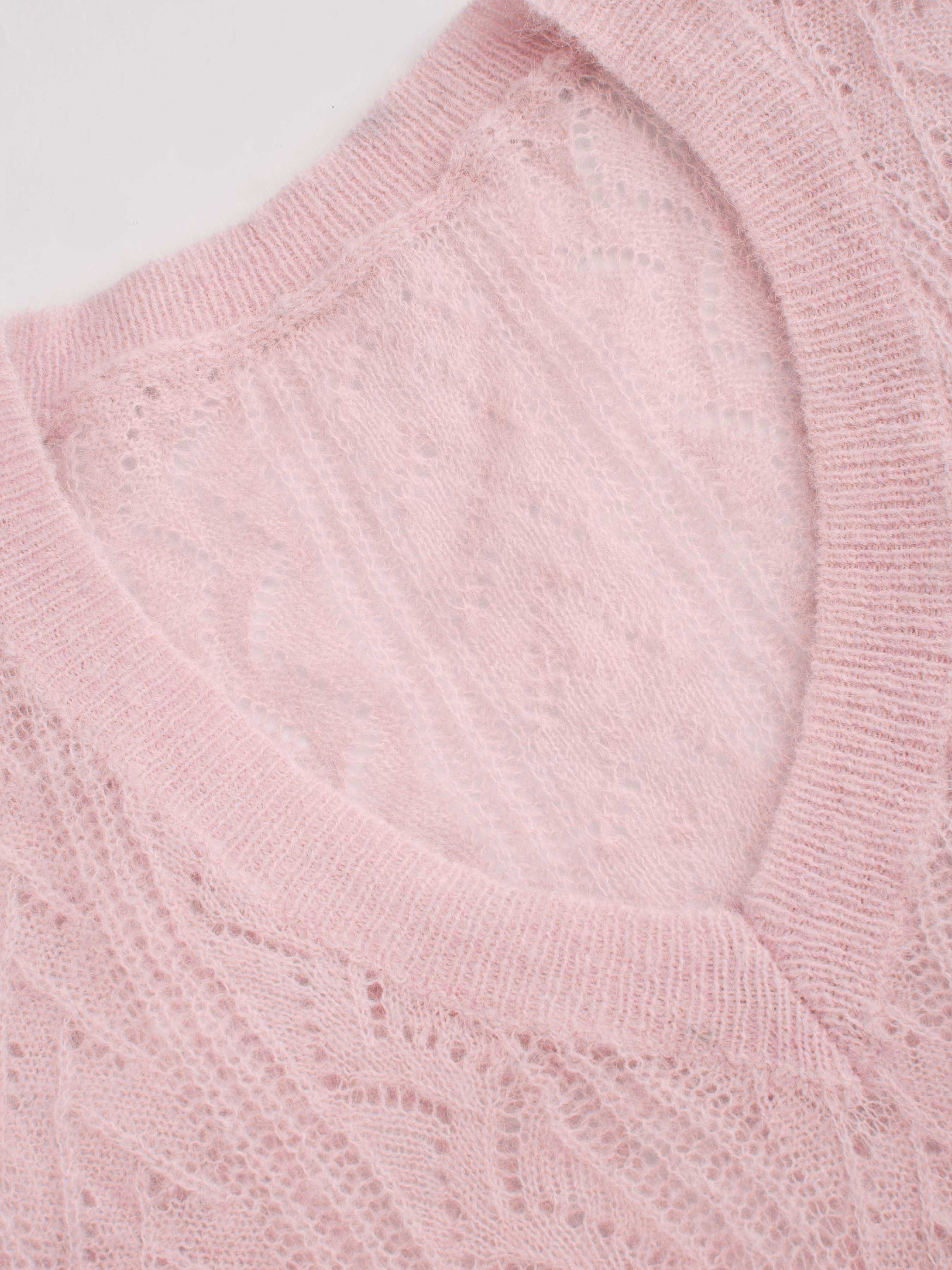Knit Fabric Mohair V-neck Solid See-through Sweater For