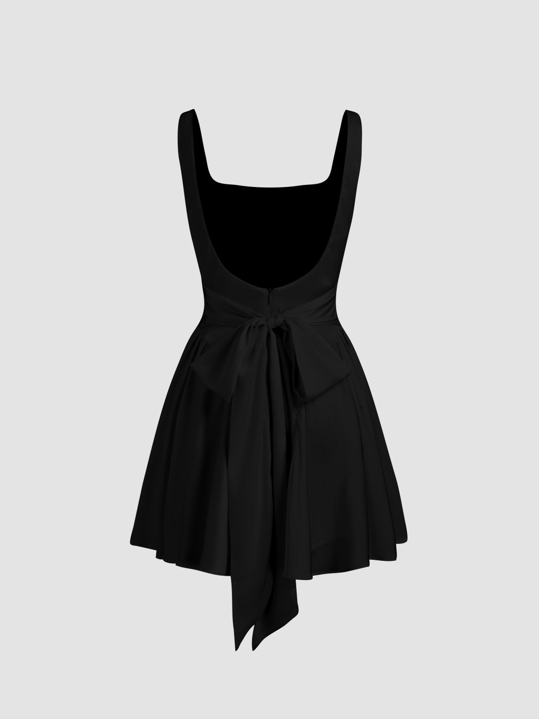 Satin Mini-Kleid mit quadratischem Halsrand, Rüschen und Knoten in einfarbigem Design