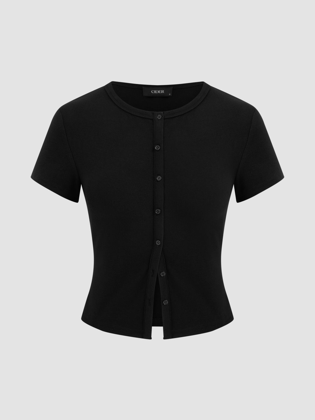 Round Neckline Solid Button Short Sleeve Top&Stretch Mid Rise Flared Trousers Set