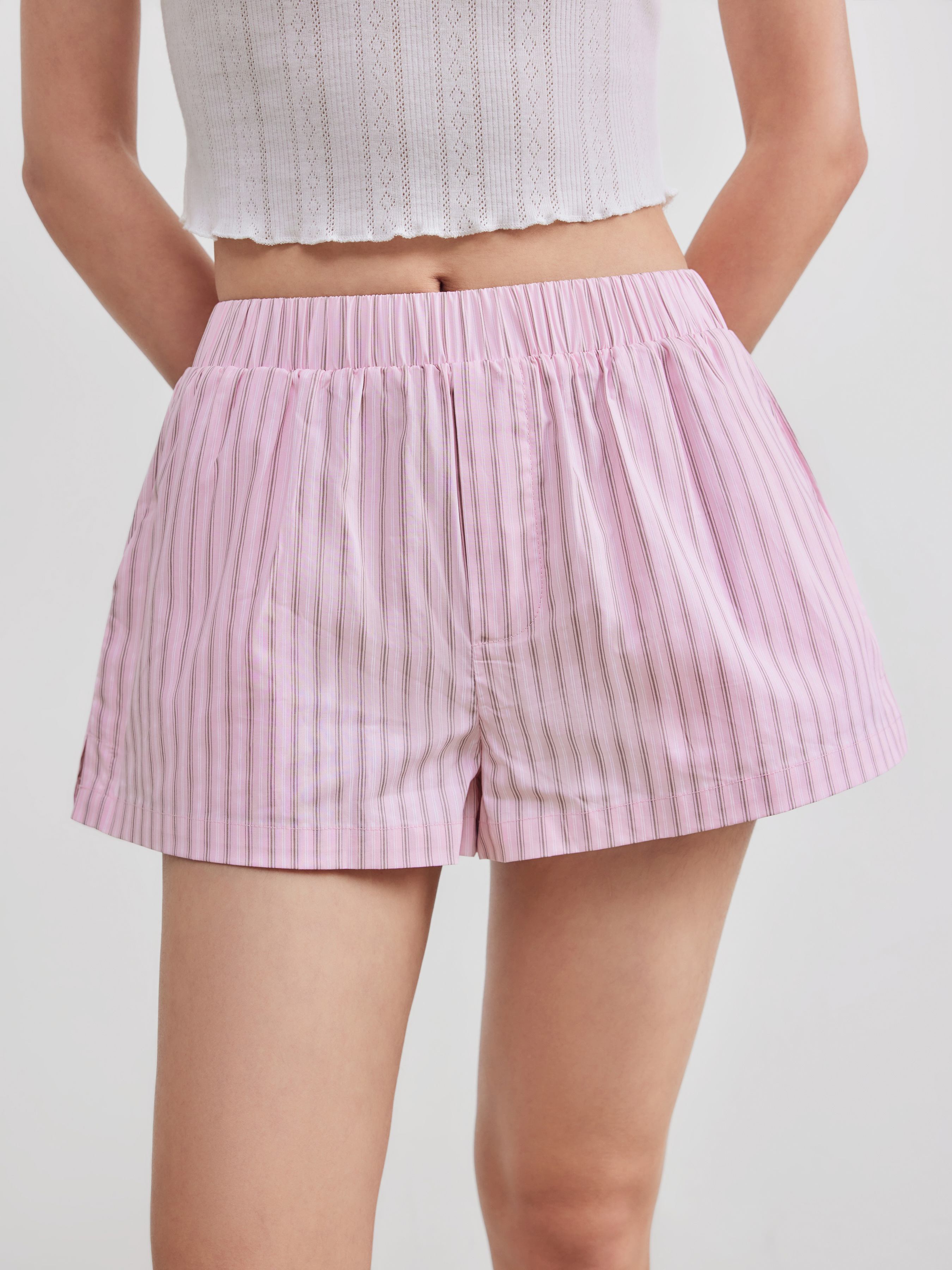 Woven Cotton 100% Cotton Mid Rise Striped Shorts For Daily