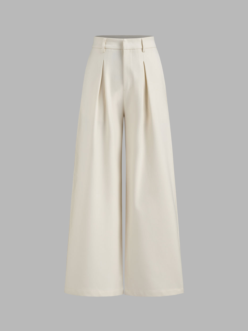 Mid Rise Solid Zipper Wide Leg Trousers