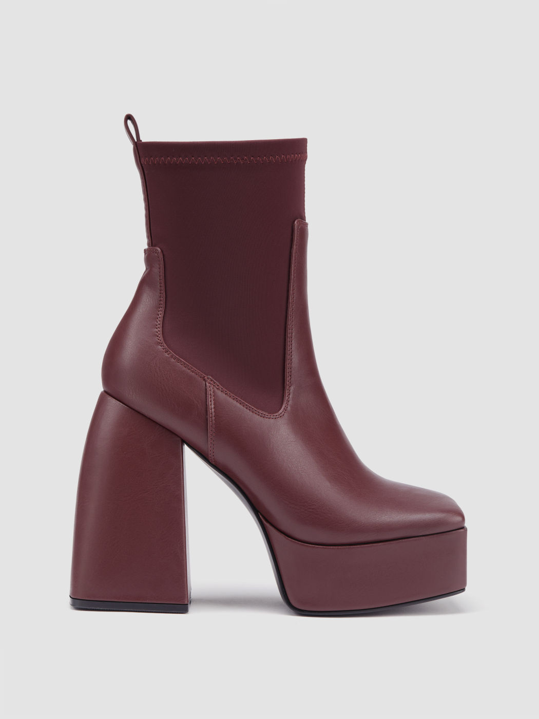Faux Leather Chunky Heeled Ankle Boots