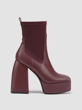 Faux Leather Chunky Heeled Ankle Boots