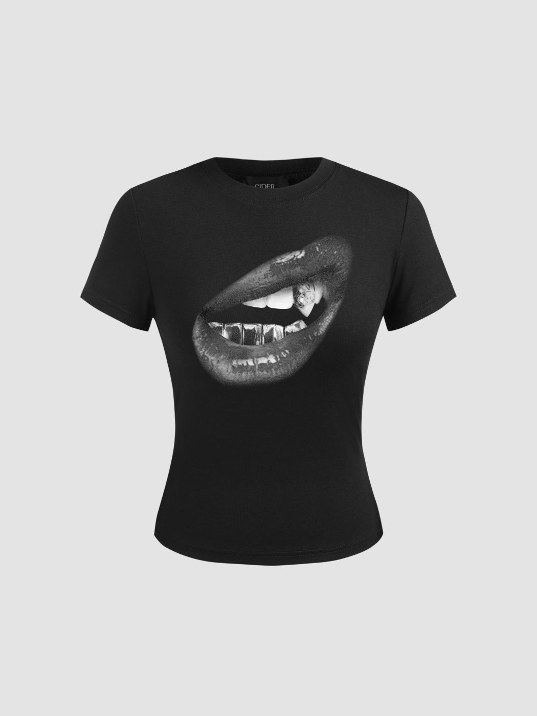 Round Neckline Mouth Graphic Short Sleeve Tee