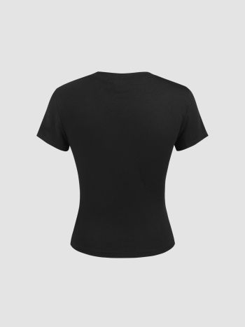 Round Neckline Mouth Graphic Short Sleeve Tee