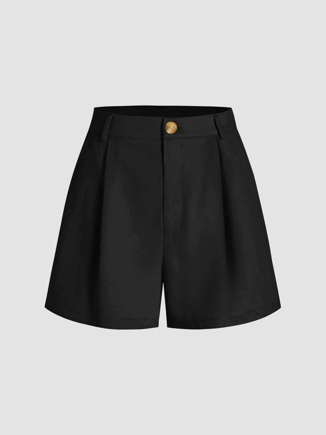Mid Rise Solid Button Pocket Shorts