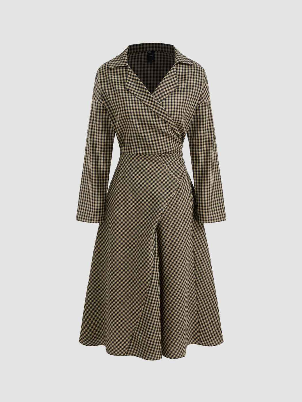 Cotton-blend Collar Gingham Bowknot Midi Dress