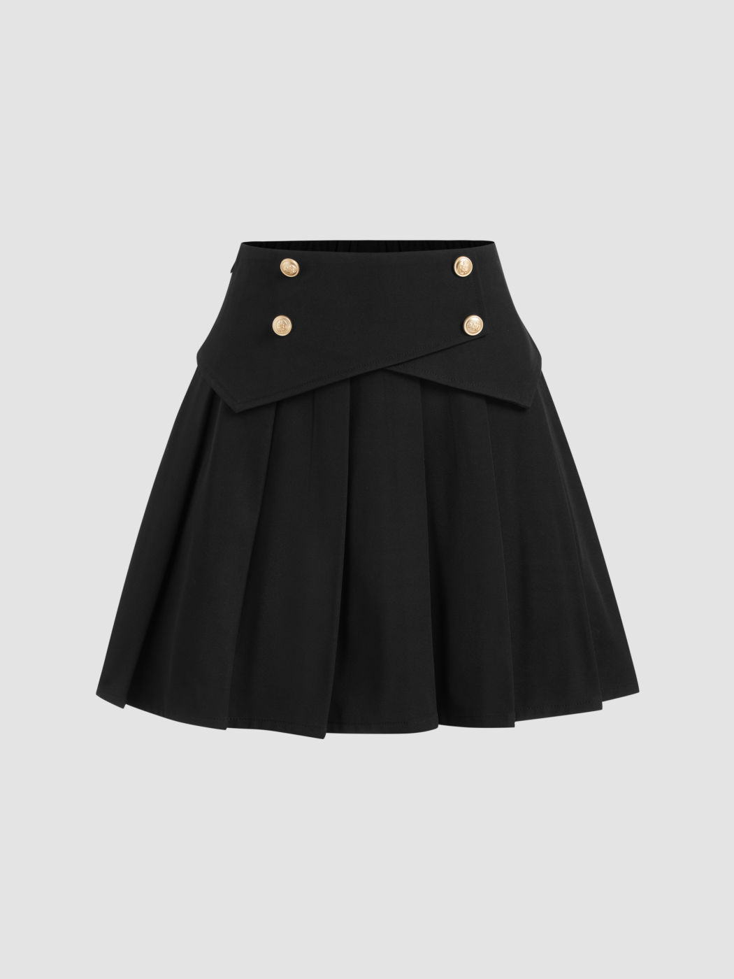 Mid Rise Solid Button Pleated Mini Skirt