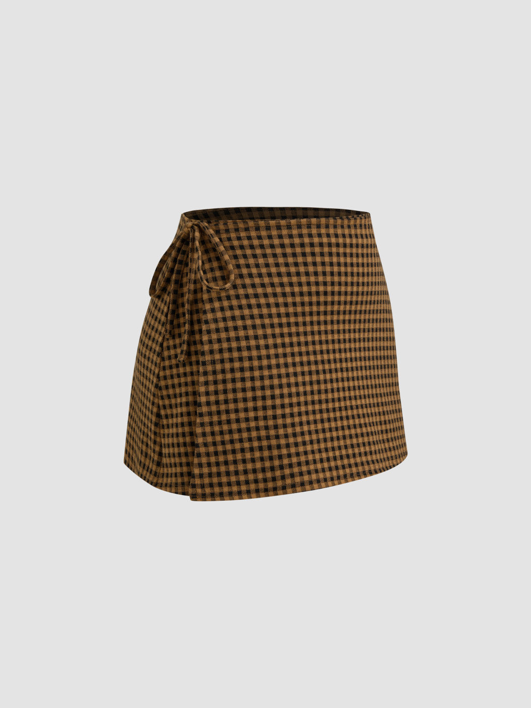 Mid Rise Checks Knotted Mini Skirt