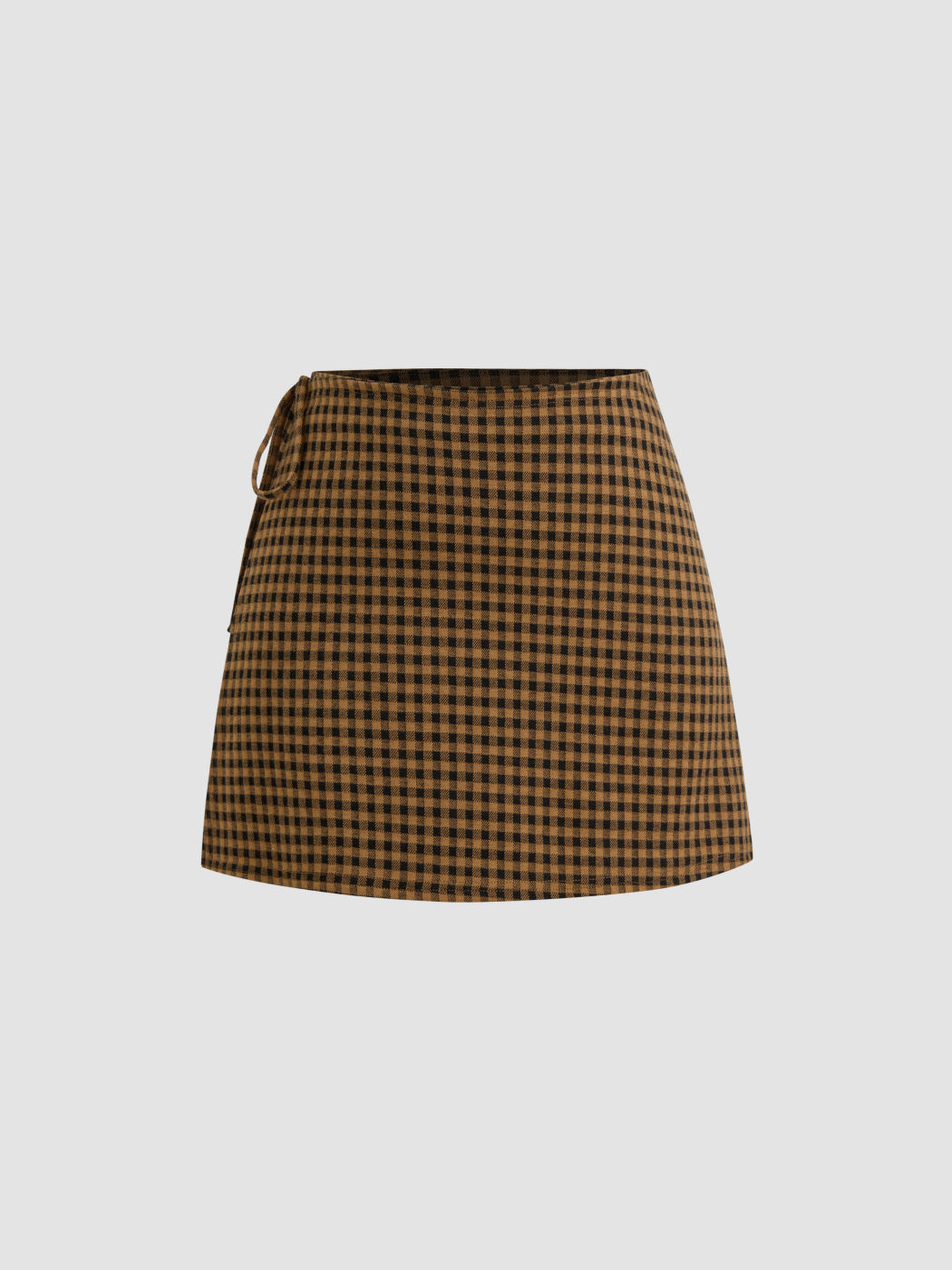 Mid Rise Checks Knotted Mini Skirt
