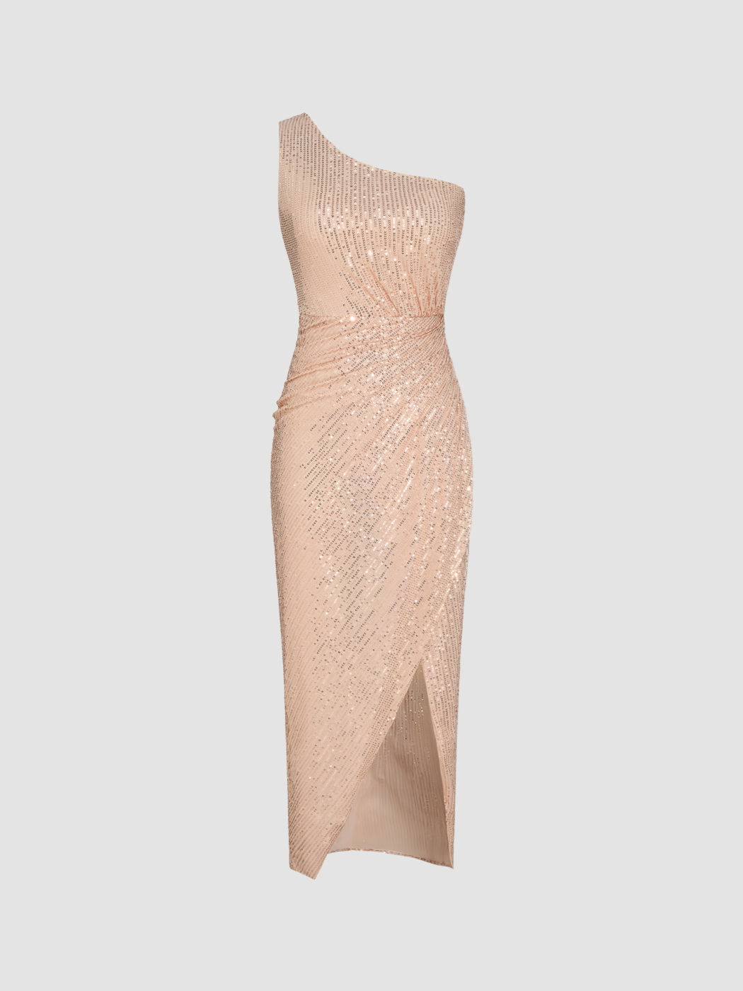 Asymmetrical Neck Sequins Split Knotted Maxi Dress
