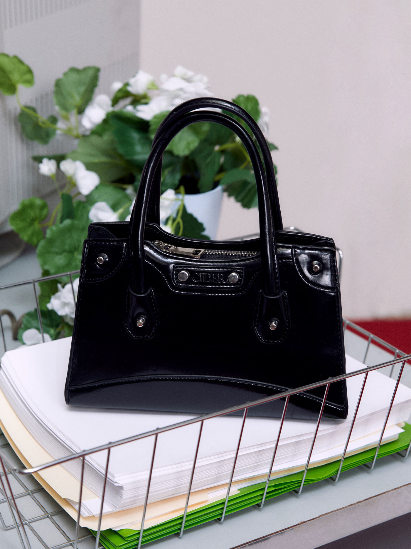 Faux Leather Double Handle Square Bag