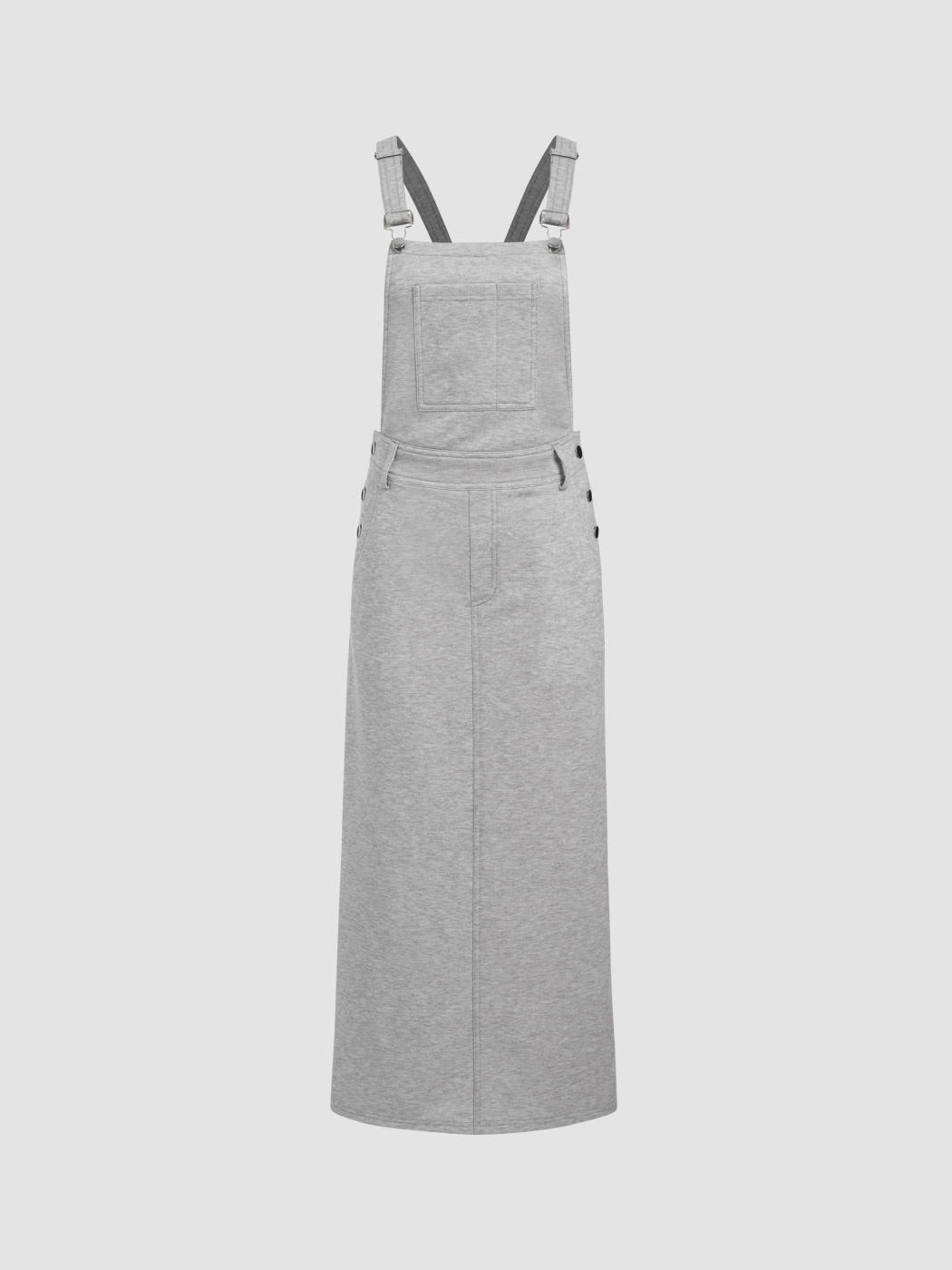 Terry Square Neck Solid Buckle Split Button Midi Dress