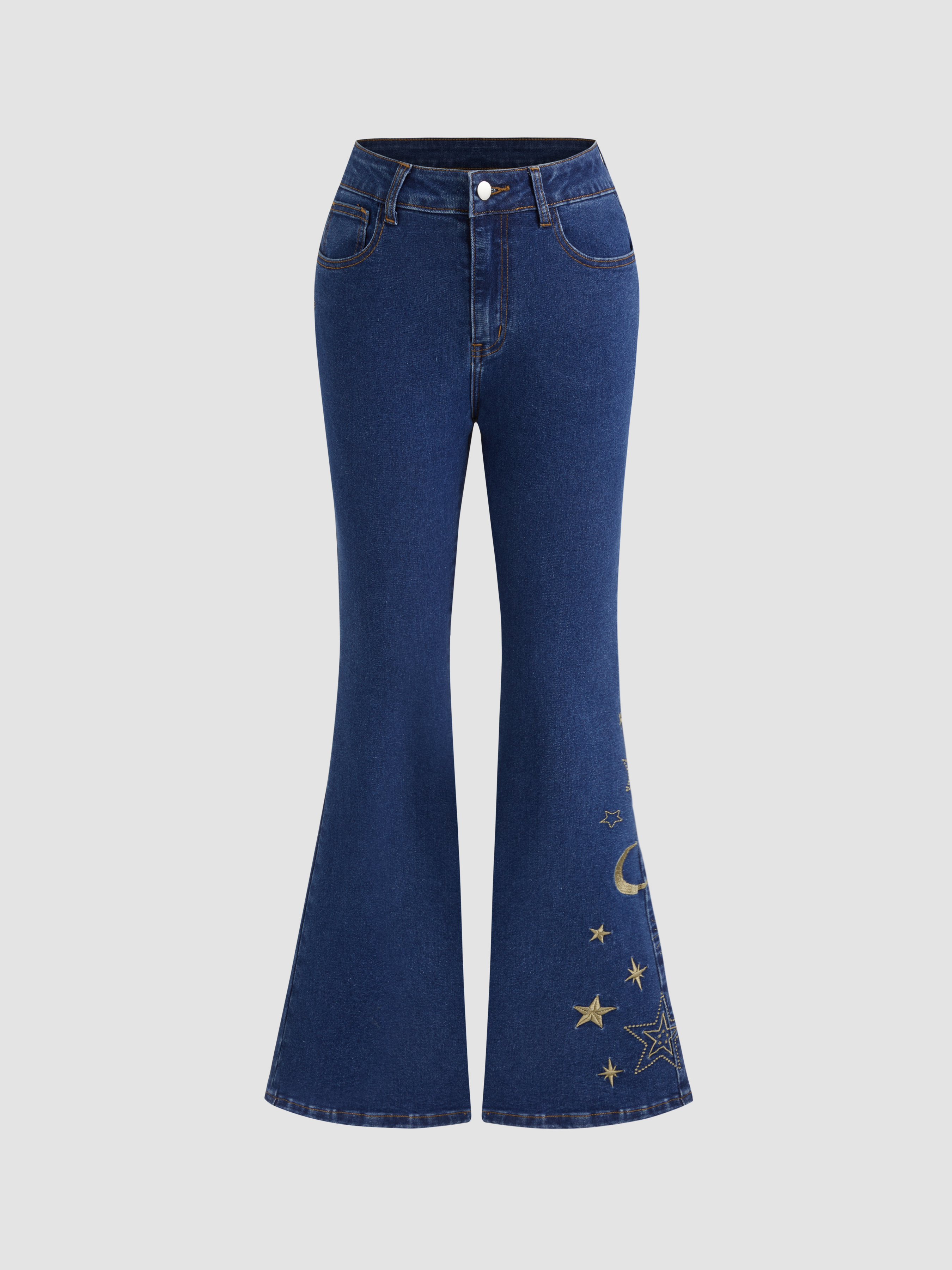 【関税・送料無料】Cider★スター デニム フレアジーンズ Denim High Stretch Denim High Rise Star Flared Jeans For