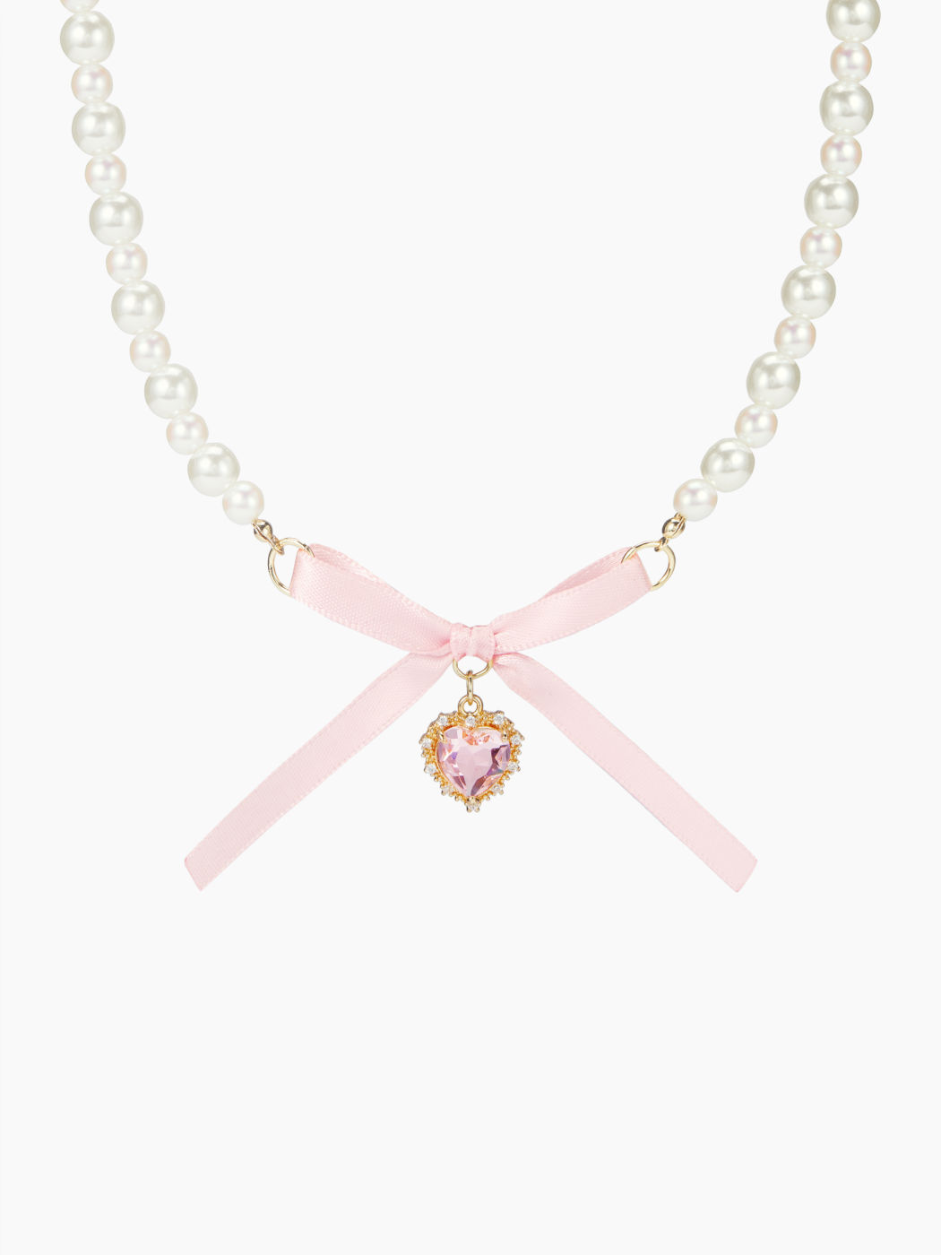 BOWKNOT & HEART FAUX PEARL PENDANT NECKLACE