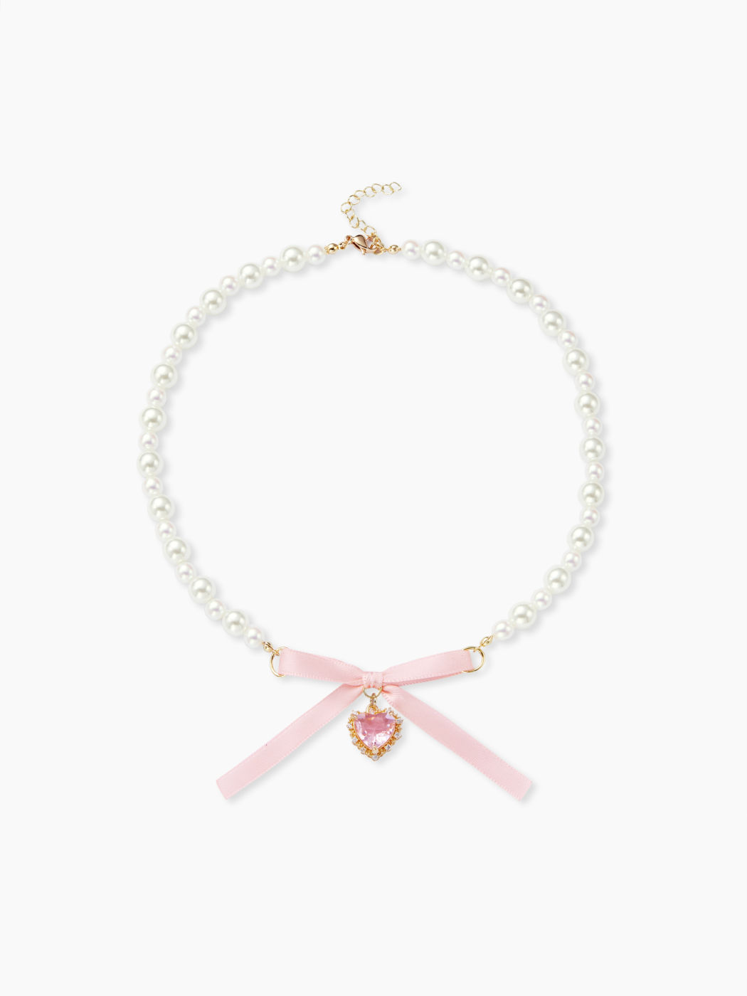 BOWKNOT & HEART FAUX PEARL PENDANT NECKLACE